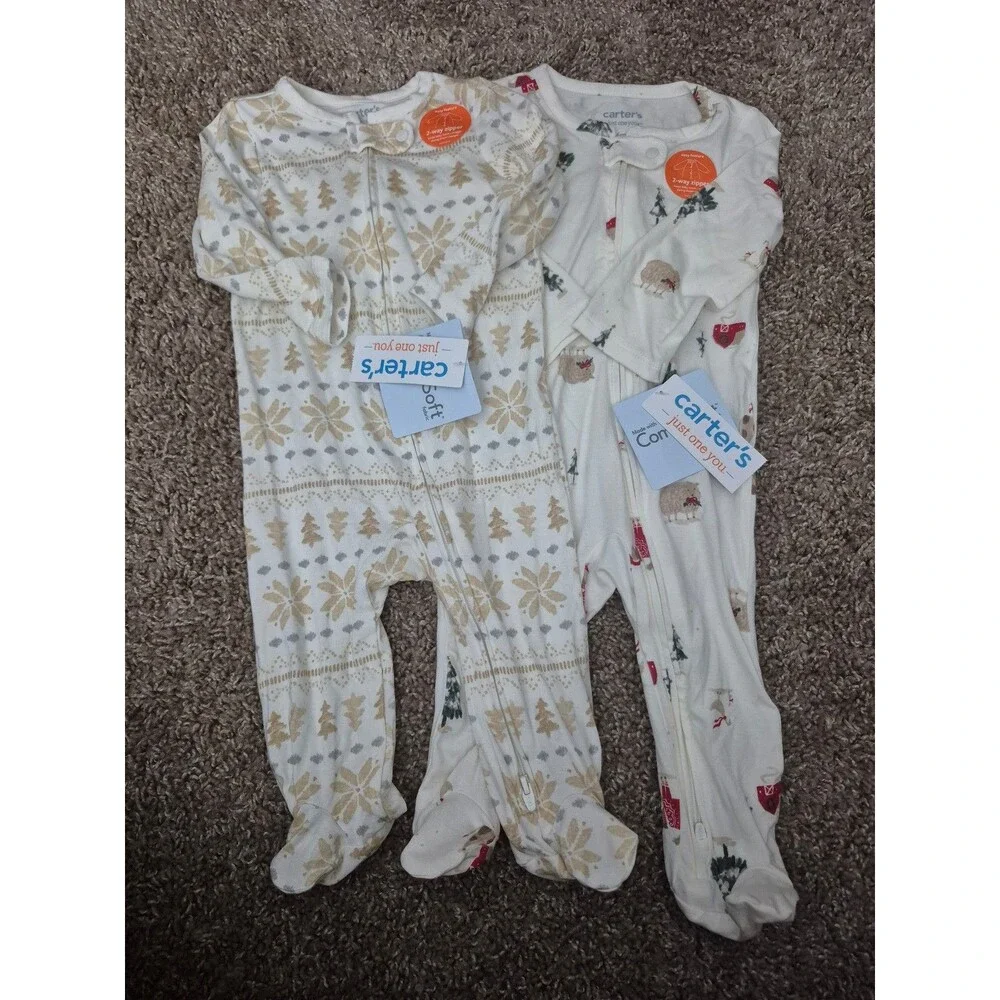 Comfy soft bamboo footies size 9 months holiday prints